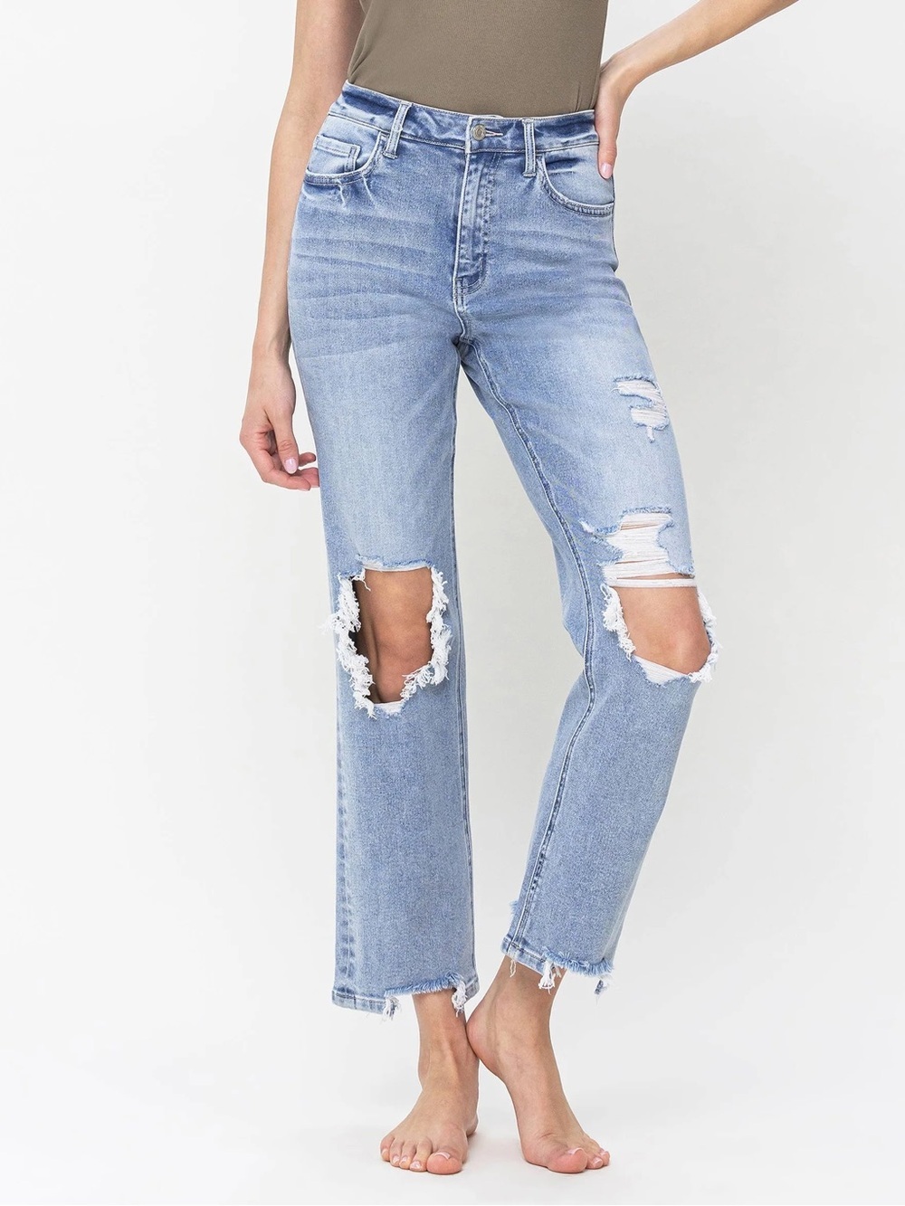 Risen High-Rise Distressed Straight Jeans – Size 25 excellent condition